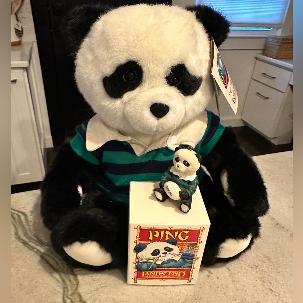 Vintage Lands' End Gund Ping Authentic Rugby Panda Plush 1993 & Ornament